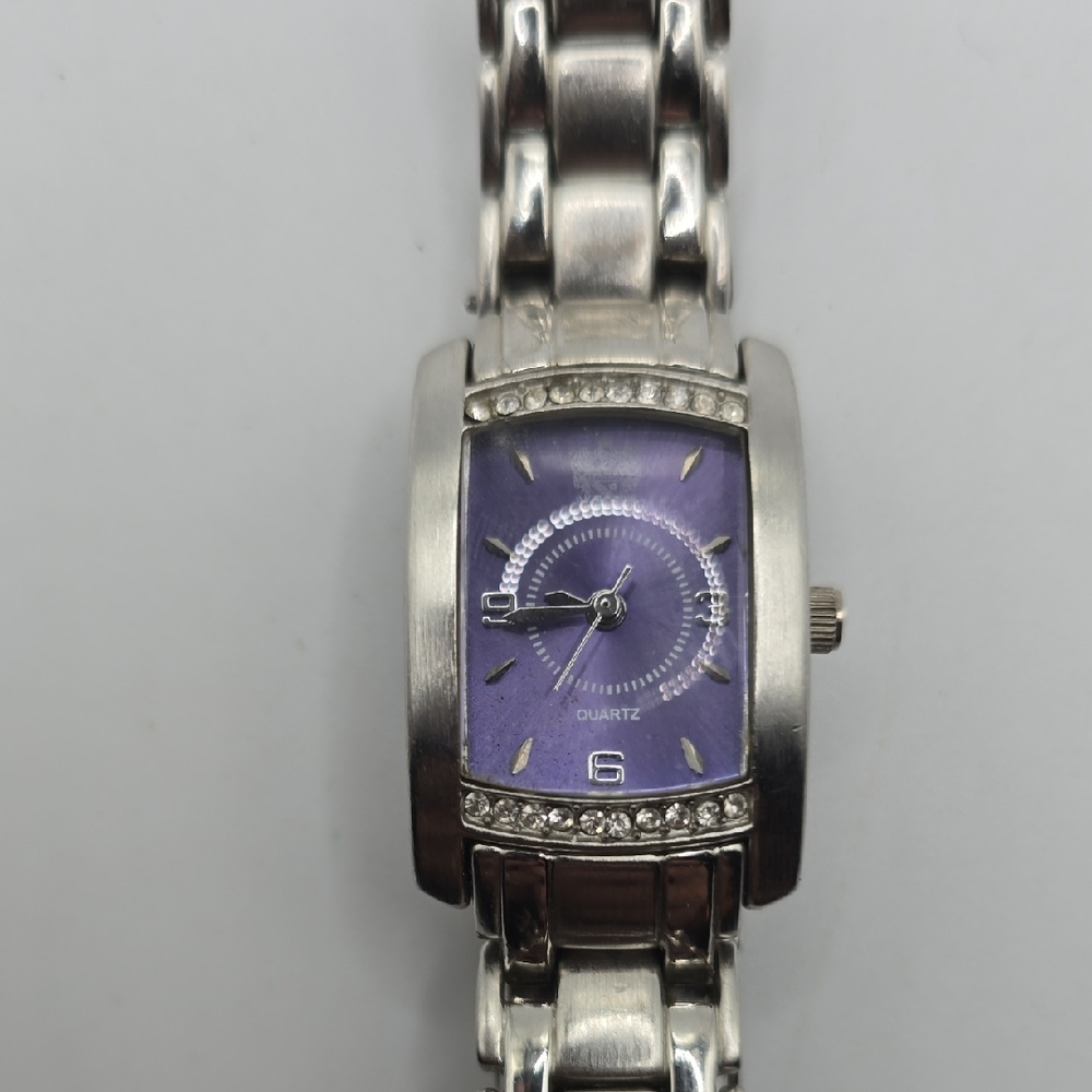 Paolo Gucci Purple and Silver Watch with Metal Link Bracelet